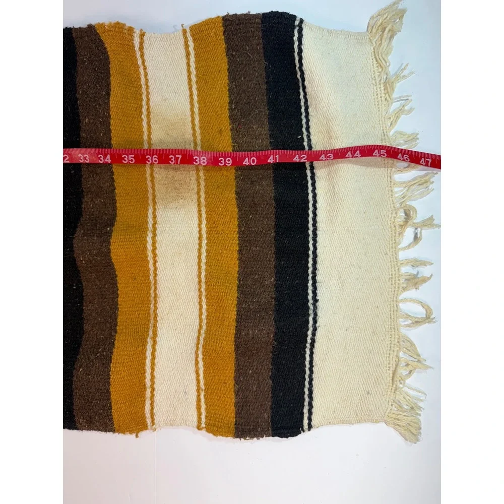 Vintage Mexican Thunderbird Wool Rug Table Runner Southwestern Woven 45x17 Cream
